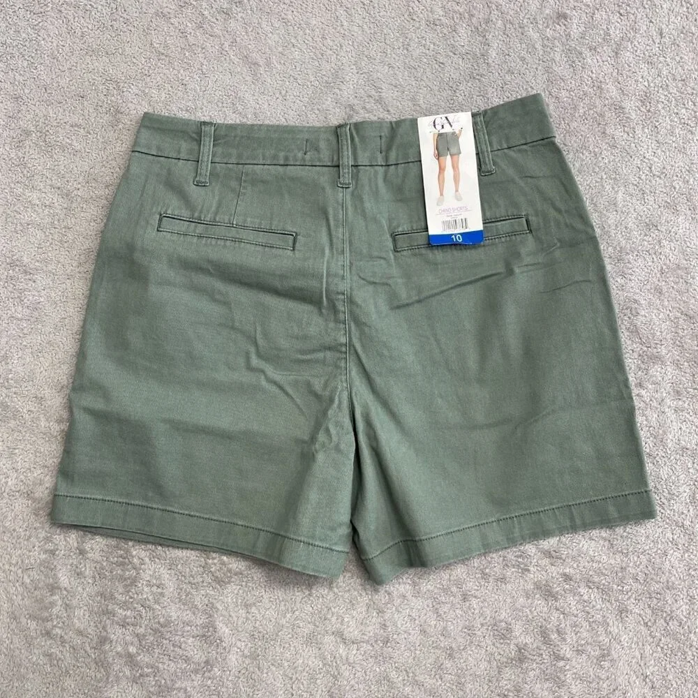 NEW Gloria Vanderbilt Women's Size 10 Chino Shorts Mid-Rise Stretch Twill Green